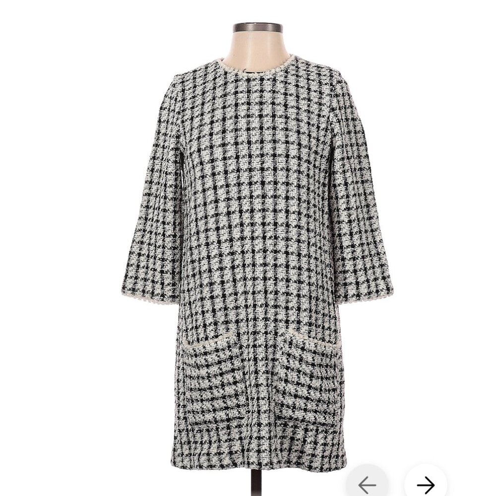 Zara Black & White Houndstooth Tweed Pocket Shift Dress